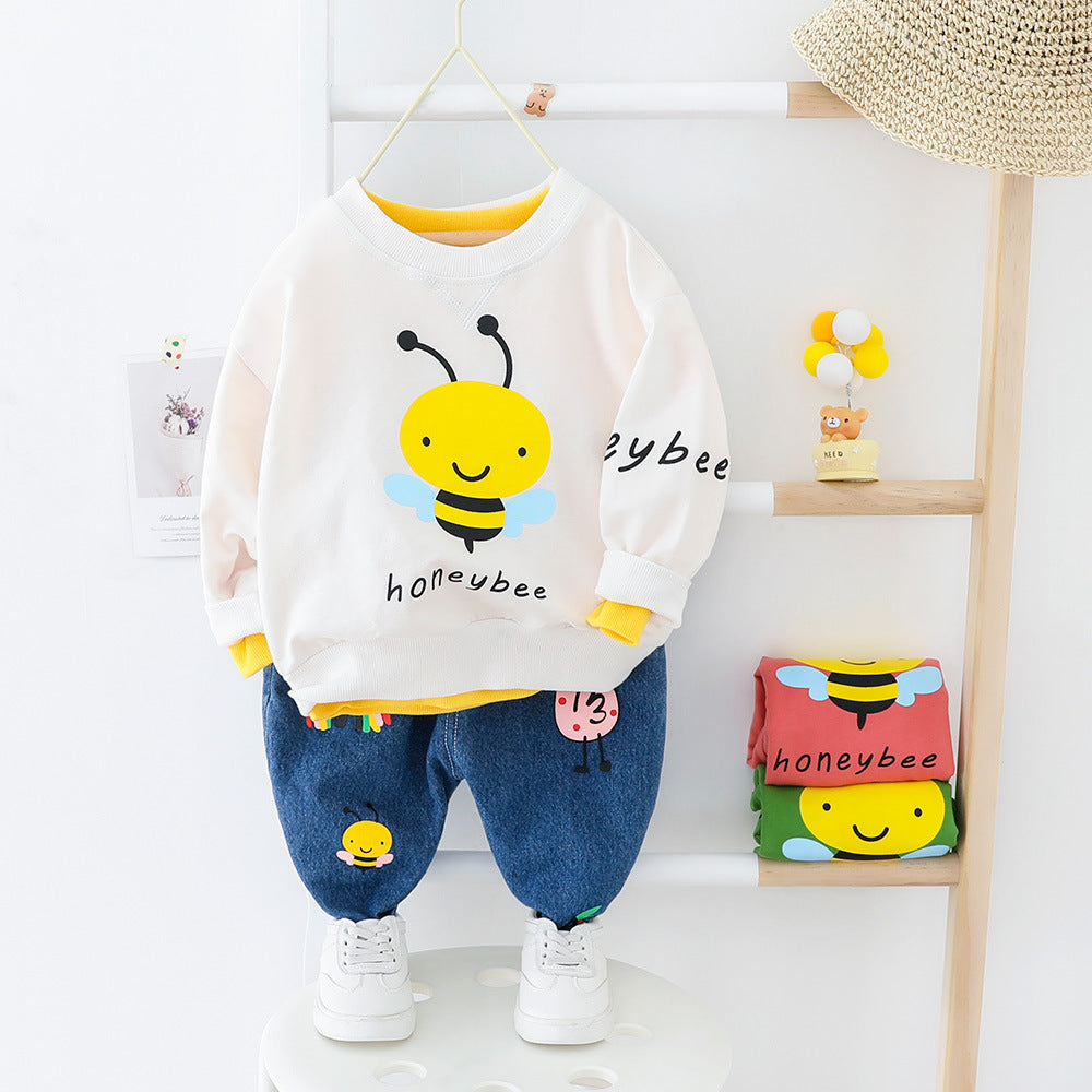 Children's Cartoon Bee Sweater Pants Two-piece Baby Suit