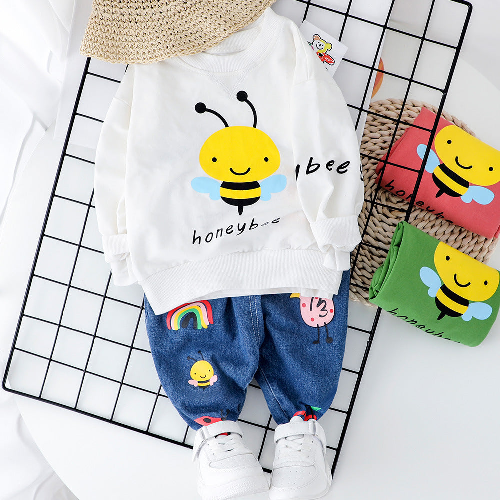 Children's Cartoon Bee Sweater Pants Two-piece Baby Suit