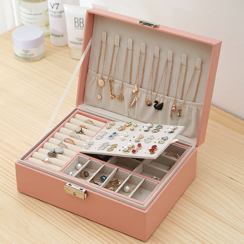 Double-Layer Leather Jewelry Storage Box Multifunctional Jewelry Box Customized