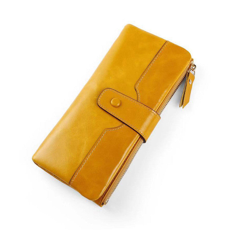 Ladies Long Wallet In Oil Wax Top Layer Cowhide
