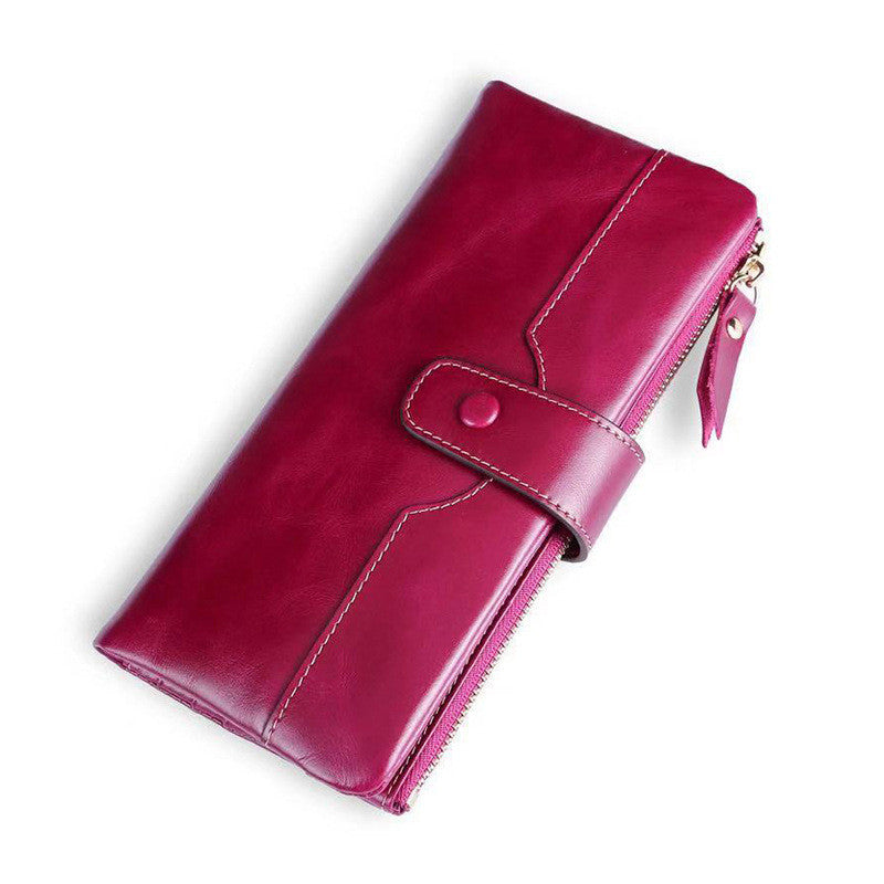 Ladies Long Wallet In Oil Wax Top Layer Cowhide