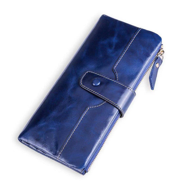 Ladies Long Wallet In Oil Wax Top Layer Cowhide