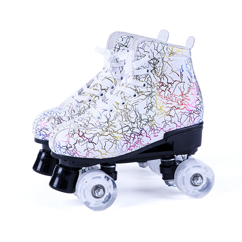 New Black And White Double Row Skates Adult Flash Roller Skates Skating Rink Cross Exclusively For Roller Skates