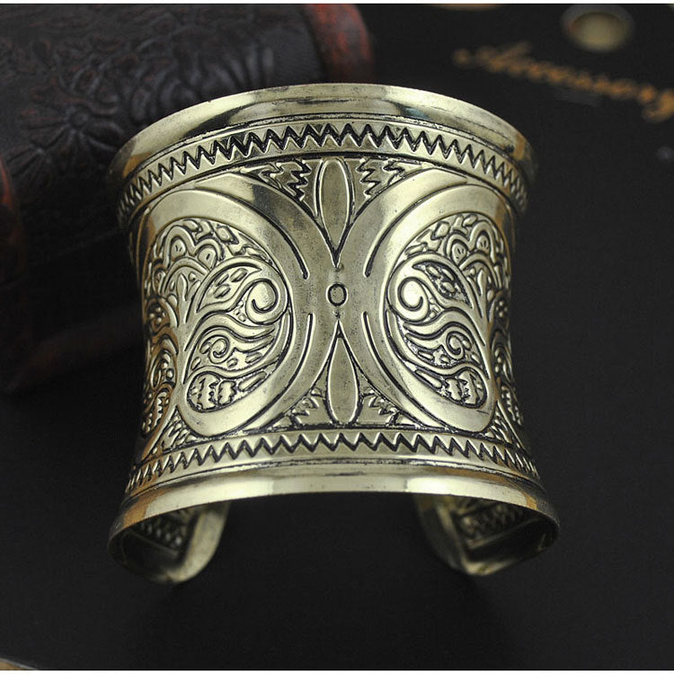 Retro Fashion Classic Carved Wide Bracelet Women