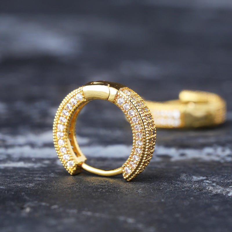 Hoop Earrings Full Of Zircon Bling Male And Female Hip-hop Earrings