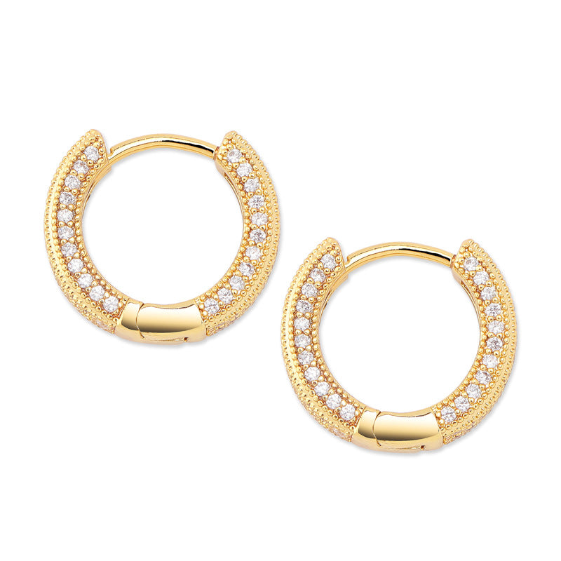 Hoop Earrings Full Of Zircon Bling Male And Female Hip-hop Earrings