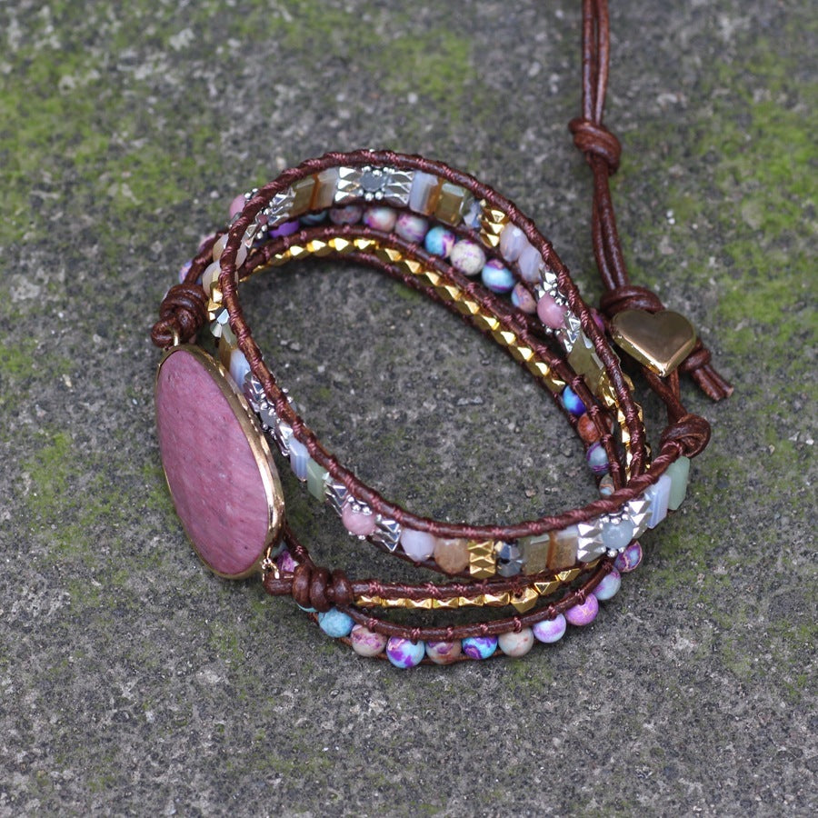 Bracelets perlés faits à la main pour femmes Quartz rose naturel Bohème Multicouche Bracelet femme Bijoux bohème