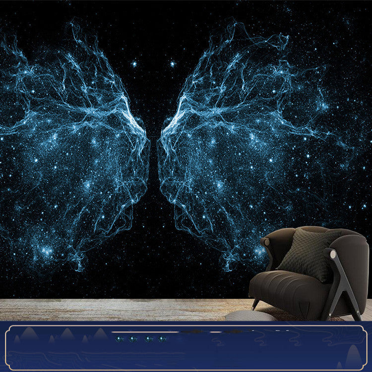 Milk Tea Shop 3D Three-Dimensional Starry Sky Angel Wings Wallpaper Mural Restaurant Internet Cafe Bar Ktv Background Wallpaper Dream