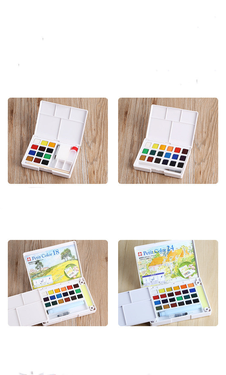 Sakura Solid Watercolor Paint Art Student Hand-Painted Professional Transparent Watercolor Student Special Gouache Painting Pen Pearlescent Watercolor Painting Tool Set