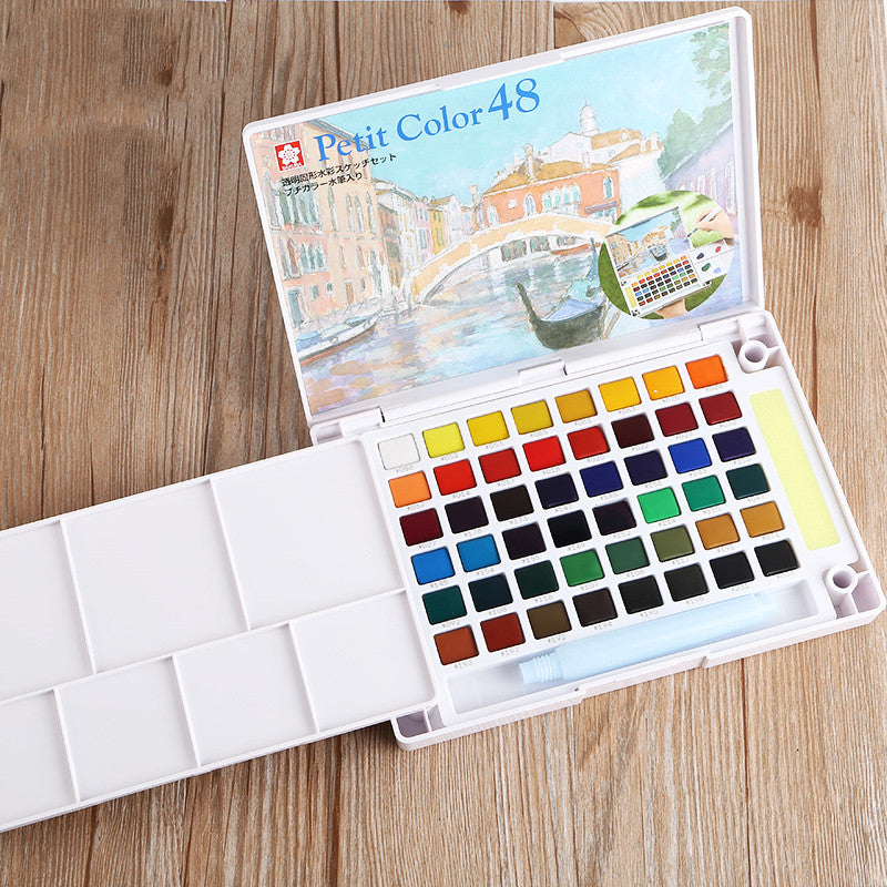 Sakura Solid Watercolor Paint Art Student Hand-Painted Professional Transparent Watercolor Student Special Gouache Painting Pen Pearlescent Watercolor Painting Tool Set