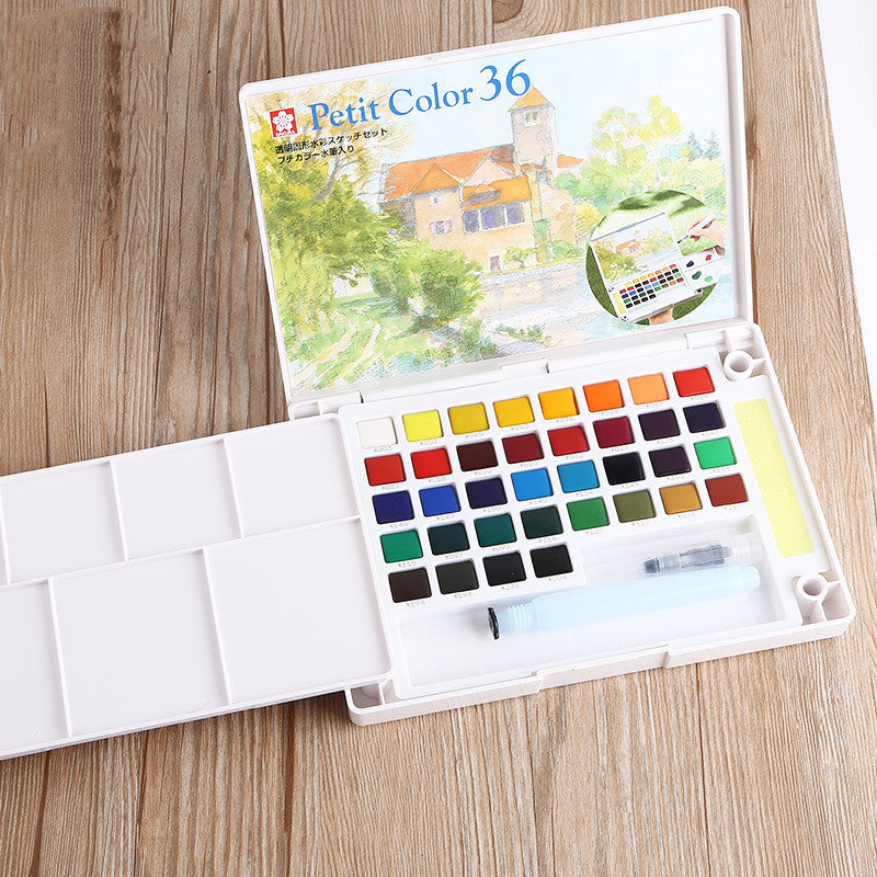 Sakura Solid Watercolor Paint Art Student Hand-Painted Professional Transparent Watercolor Student Special Gouache Painting Pen Pearlescent Watercolor Painting Tool Set