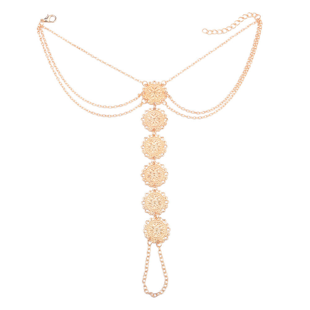 Cheville pour femme style ethnique bohème rétro avec motif de fleur sculpté