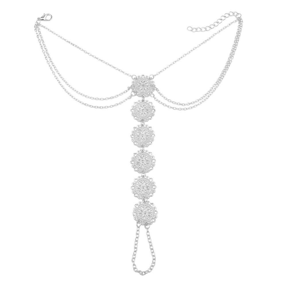 Cheville pour femme style ethnique bohème rétro avec motif de fleur sculpté