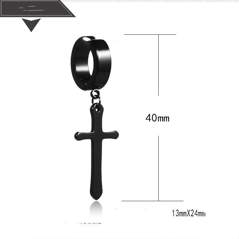 Punk Hip-Hop Trendy Earrings Male Stainless Steel Cross