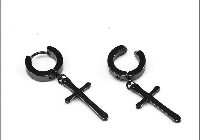 Punk Hip-Hop Trendy Earrings Male Stainless Steel Cross