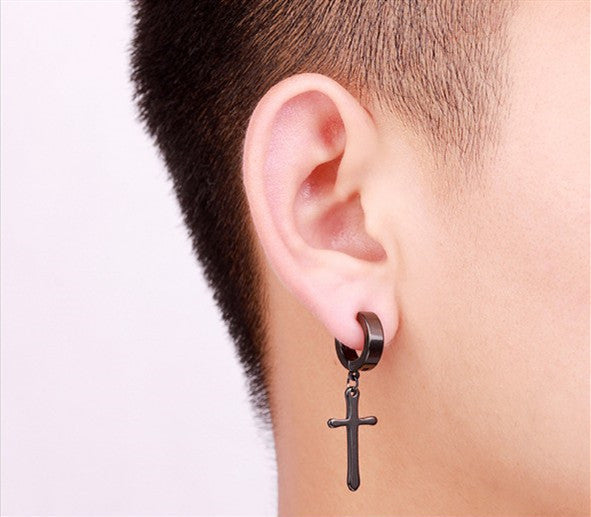 Punk Hip-Hop Trendy Earrings Male Stainless Steel Cross