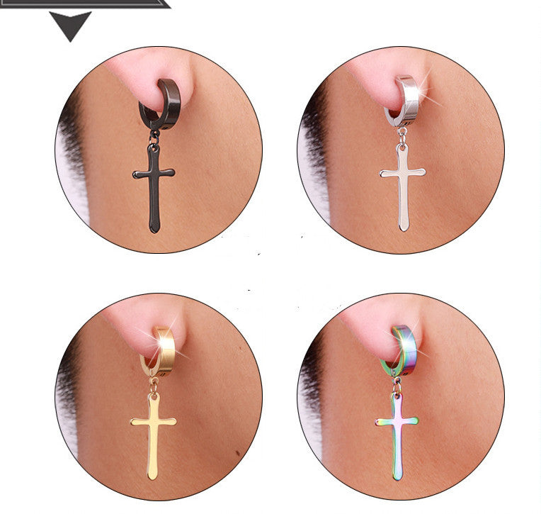 Punk Hip-Hop Trendy Earrings Male Stainless Steel Cross