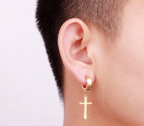 Punk Hip-Hop Trendy Earrings Male Stainless Steel Cross