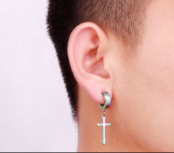 Punk Hip-Hop Trendy Earrings Male Stainless Steel Cross