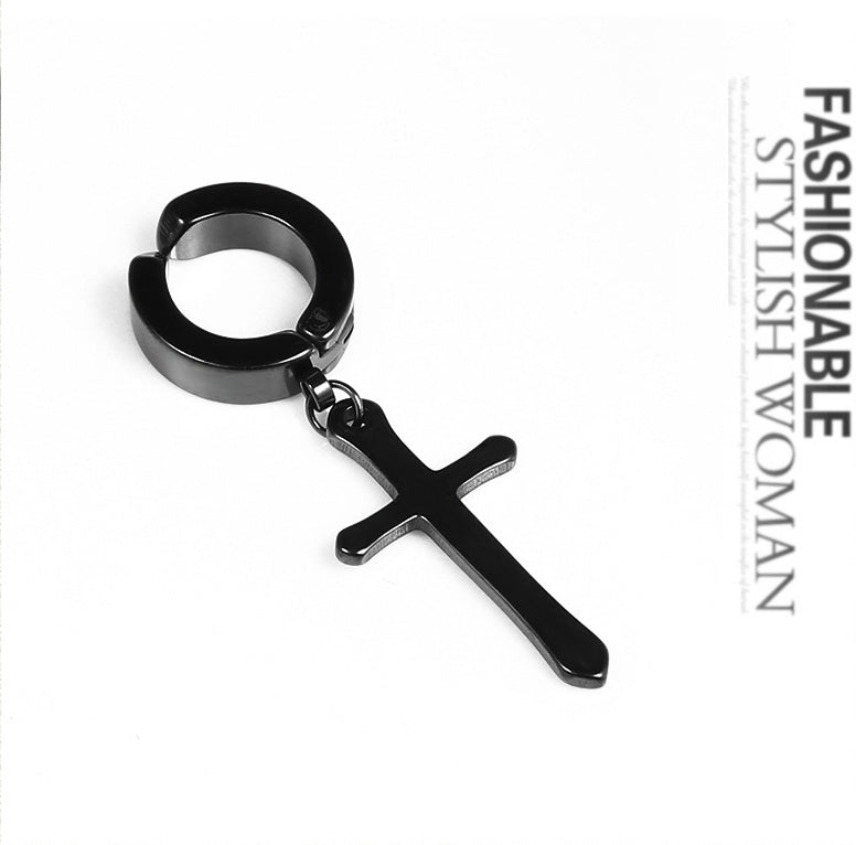 Punk Hip-Hop Trendy Earrings Male Stainless Steel Cross