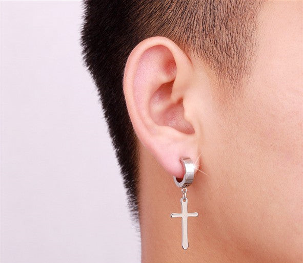 Punk Hip-Hop Trendy Earrings Male Stainless Steel Cross