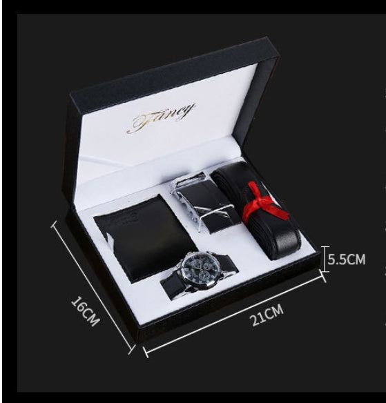 Men'S Leather Automatic Buckle Belt  Watch  Wallet