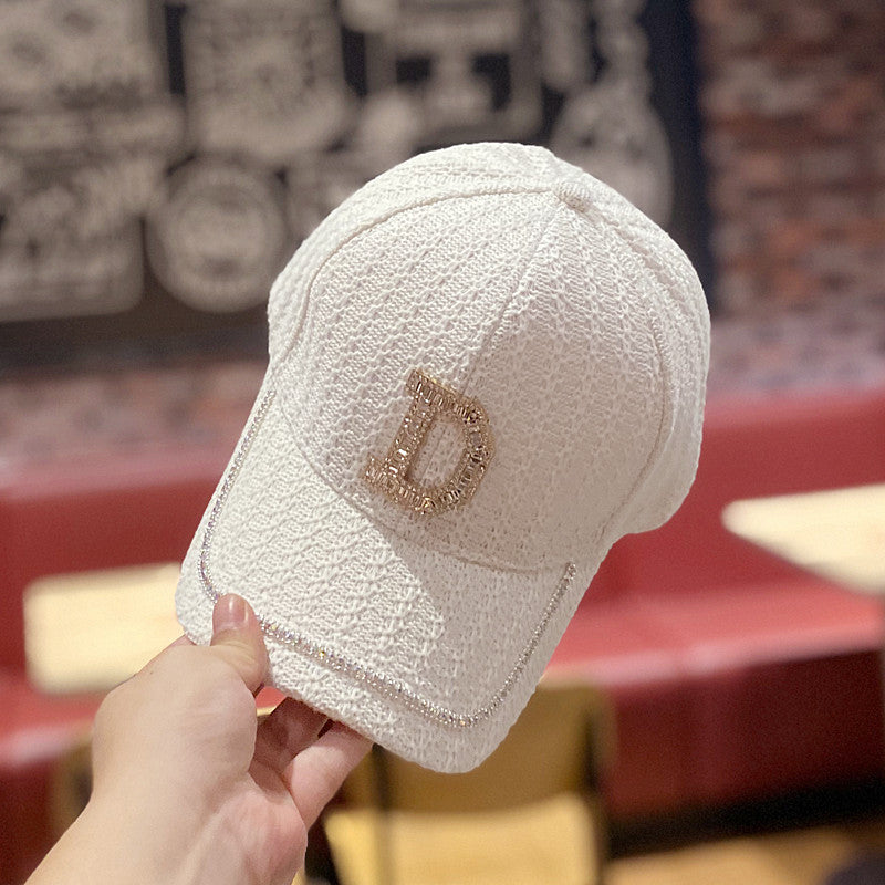 Hat Female Korean Casual All-Match D Letter Diamond Baseball Cap Autumn And Winter Fashion Outdoor Rhinestone Cap Winter