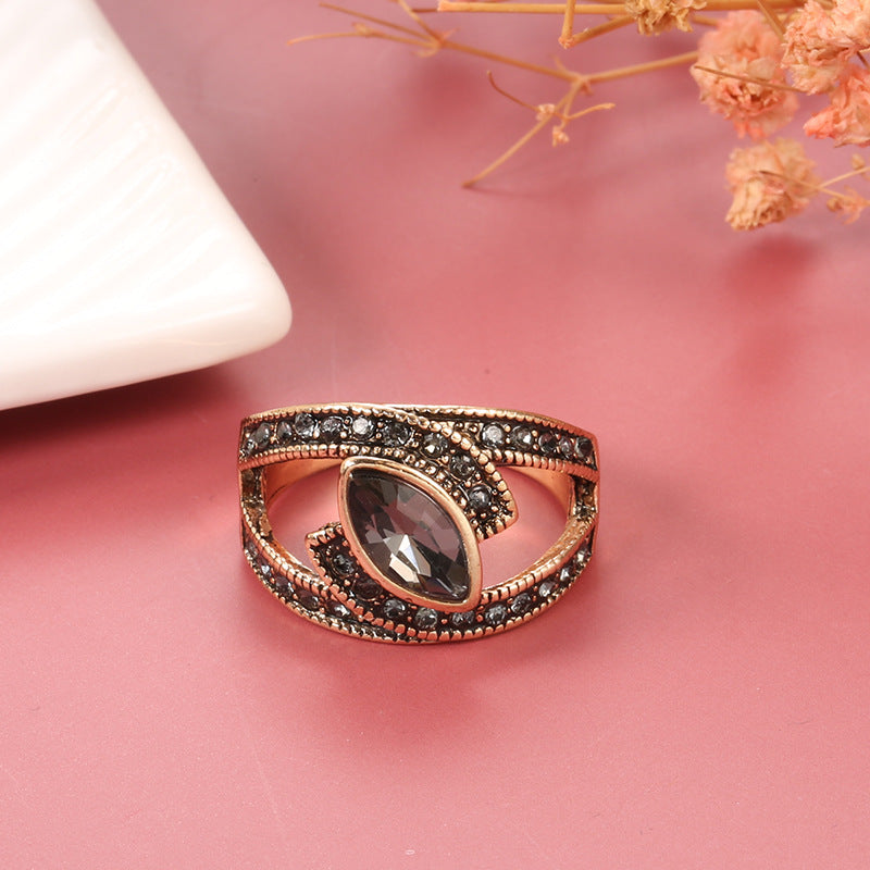 Kinel Boho Ethnic Bride Wedding Crystal Ring Antique Gold Color Big Zircon Stone Rings For Women Vintage Wedding Jewelry
