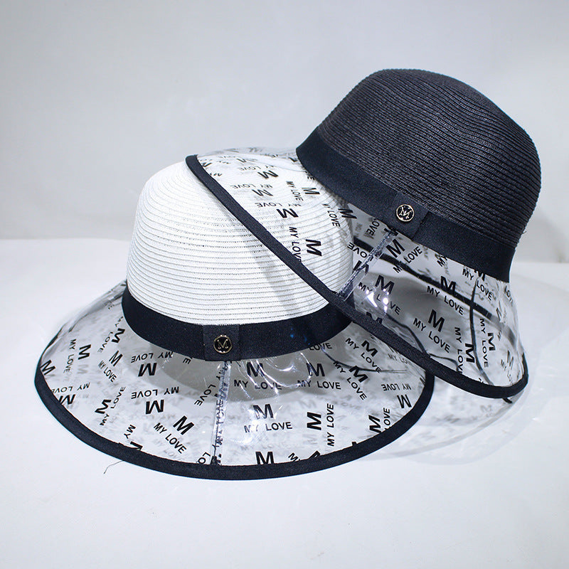 Transparent Brim Sunshade Straw Hat Fisherman Hat Female Summer Outing Sunscreen Versatile Basin Hat Foldable Sun Hat
