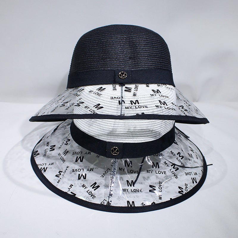 Transparent Brim Sunshade Straw Hat Fisherman Hat Female Summer Outing Sunscreen Versatile Basin Hat Foldable Sun Hat
