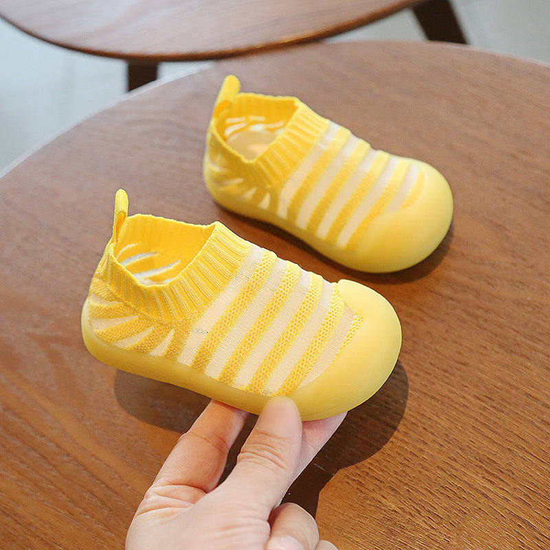 Solid Color Striped Flying Knit Baby Soft-Soled Toddler Shoes