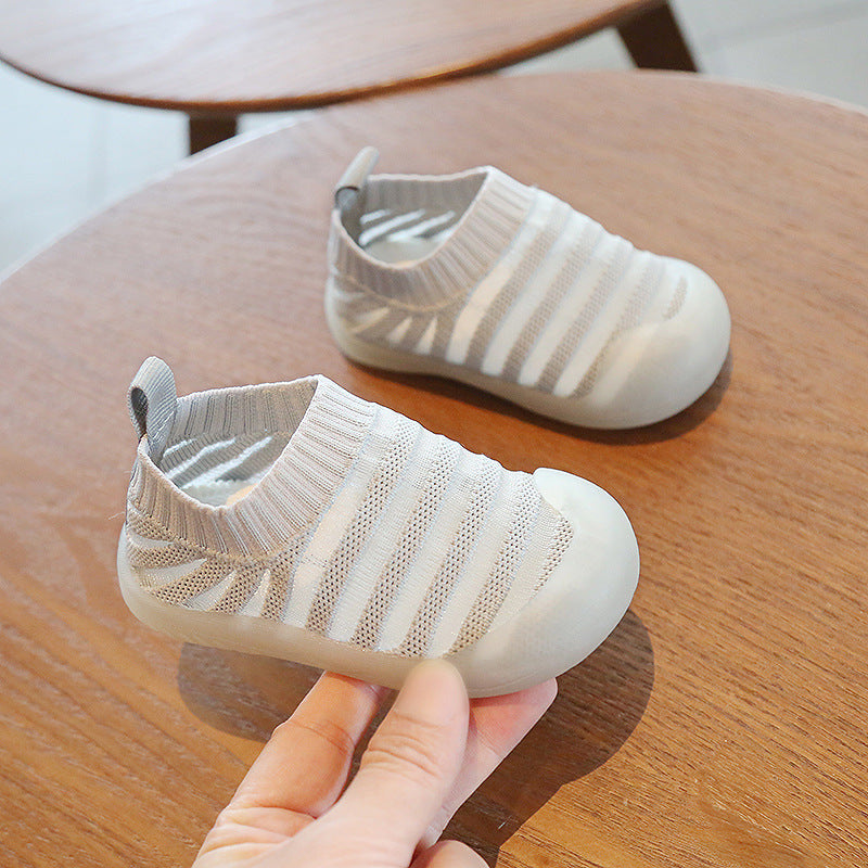 Solid Color Striped Flying Knit Baby Soft-Soled Toddler Shoes