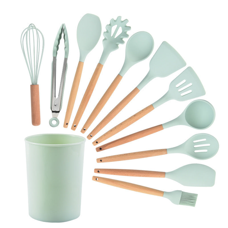 Ustensiles de cuisine en silicone à manche en bois, ensemble de 12 spatules antiadhésives, outils de cuisine, spatule de cuisson, cuillère, ensemble de pâtisserie