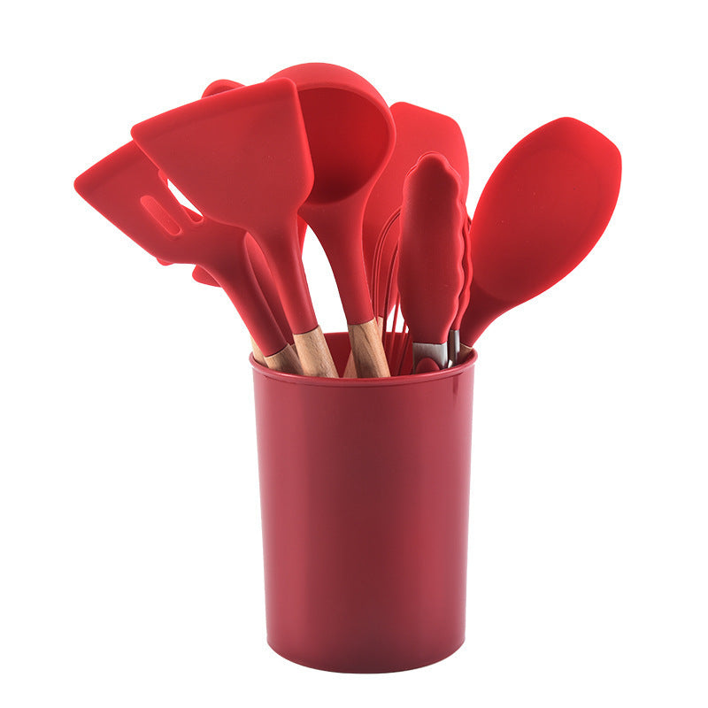 Ustensiles de cuisine en silicone à manche en bois, ensemble de 12 spatules antiadhésives, outils de cuisine, spatule de cuisson, cuillère, ensemble de pâtisserie