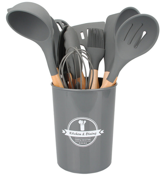 Ustensiles de cuisine en silicone à manche en bois, ensemble de 12 spatules antiadhésives, outils de cuisine, spatule de cuisson, cuillère, ensemble de pâtisserie