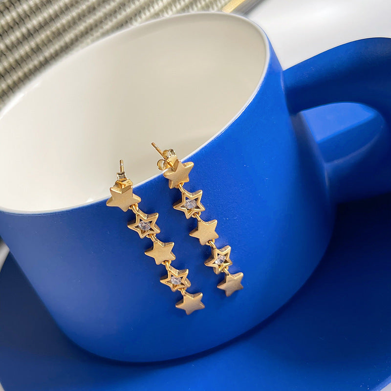S925 Silver Seven-Star Zircon Full Star Earrings Personality Temperament Golden Earrings Earrings