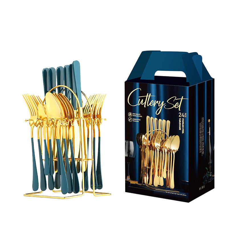 Amazon Hot Selling Stainless Steel Spoon Fork 24 Piece Set 1010 Cross-Border New Western Steak Knife, Fork, Spoon Gift Box