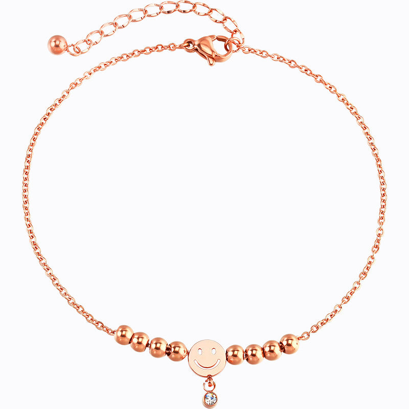 Bracelet de cheville coréen The Smile pour femme, frais, été, bijoux de cheville, cadeau pour petites amies, mode, perles smiley, zircon