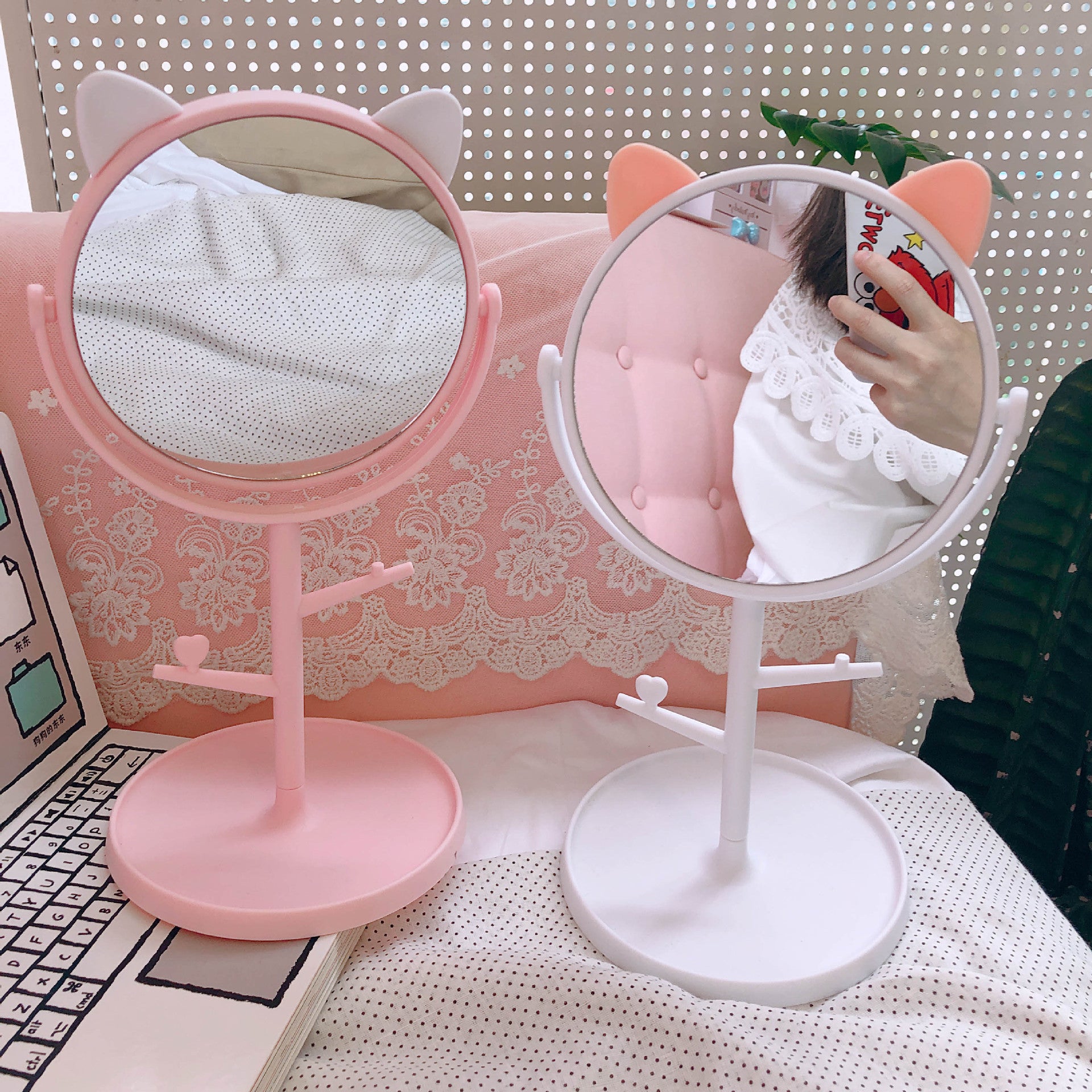 Mirror Folding Desktop Makeup Mirror Student Dormitory Desktop Storage Beauty Portable Beauty Makeup Vanity Mirror
