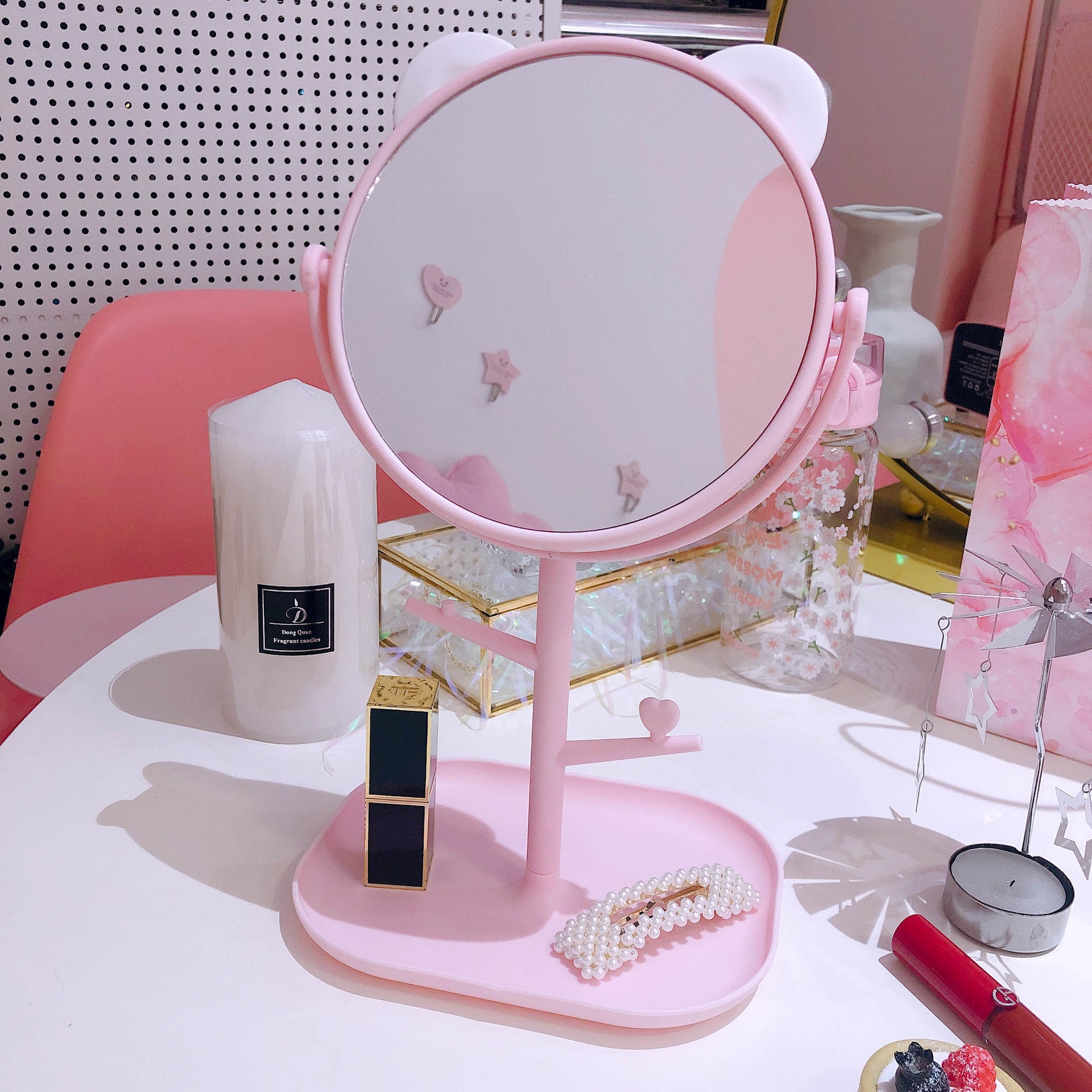 Mirror Folding Desktop Makeup Mirror Student Dormitory Desktop Storage Beauty Portable Beauty Makeup Vanity Mirror