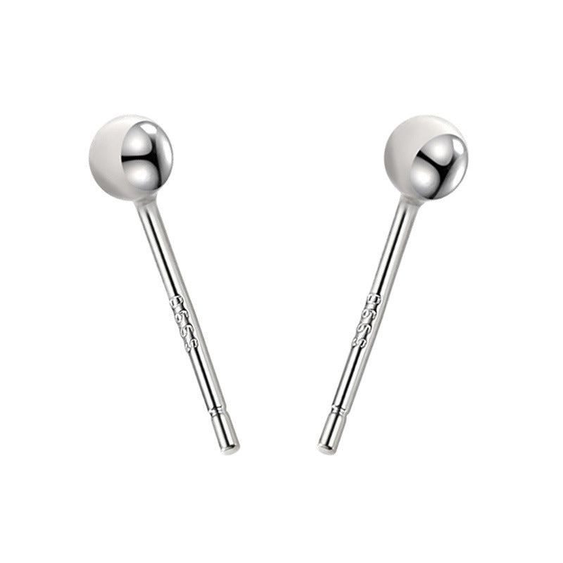 S999 Sterling Silver Earrings Men And Women Ear Stick Ear Acupuncture Simple Glossy Peas Small Round Bead Earrings