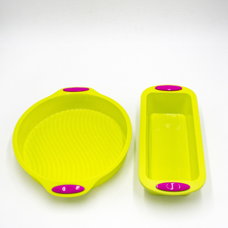 Two-Piece Silicone Mold Set, Two-Color Double Ears 9-Inch Round Cake Mold, Toast Tray, Baking Tools