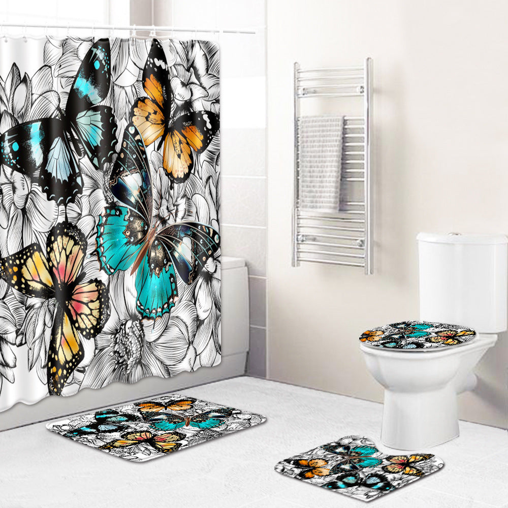 Butterfly Series Cross-border Floor Mat Shower Curtain Bathroom Non-slip Mat