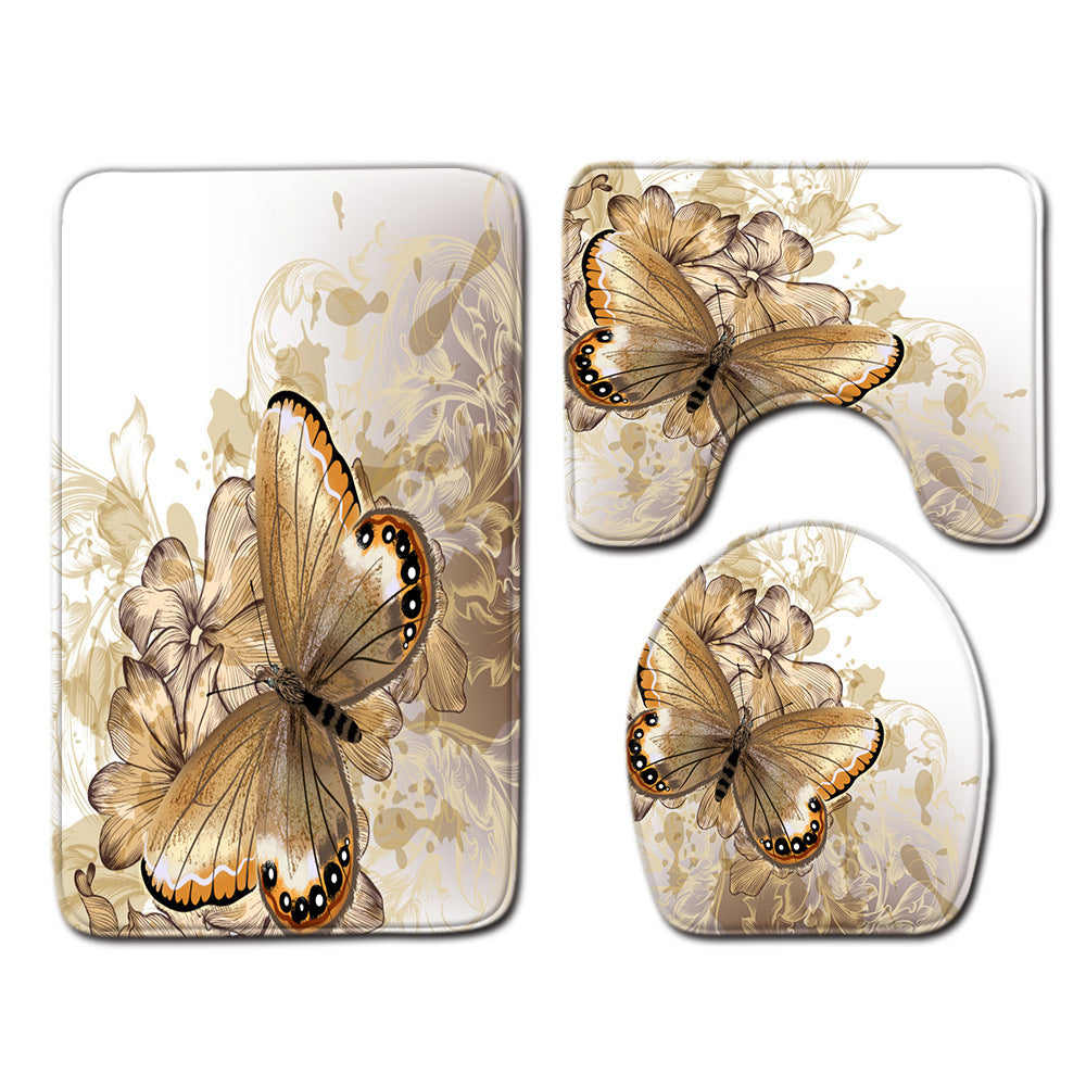 Butterfly Series Cross-border Floor Mat Shower Curtain Bathroom Non-slip Mat