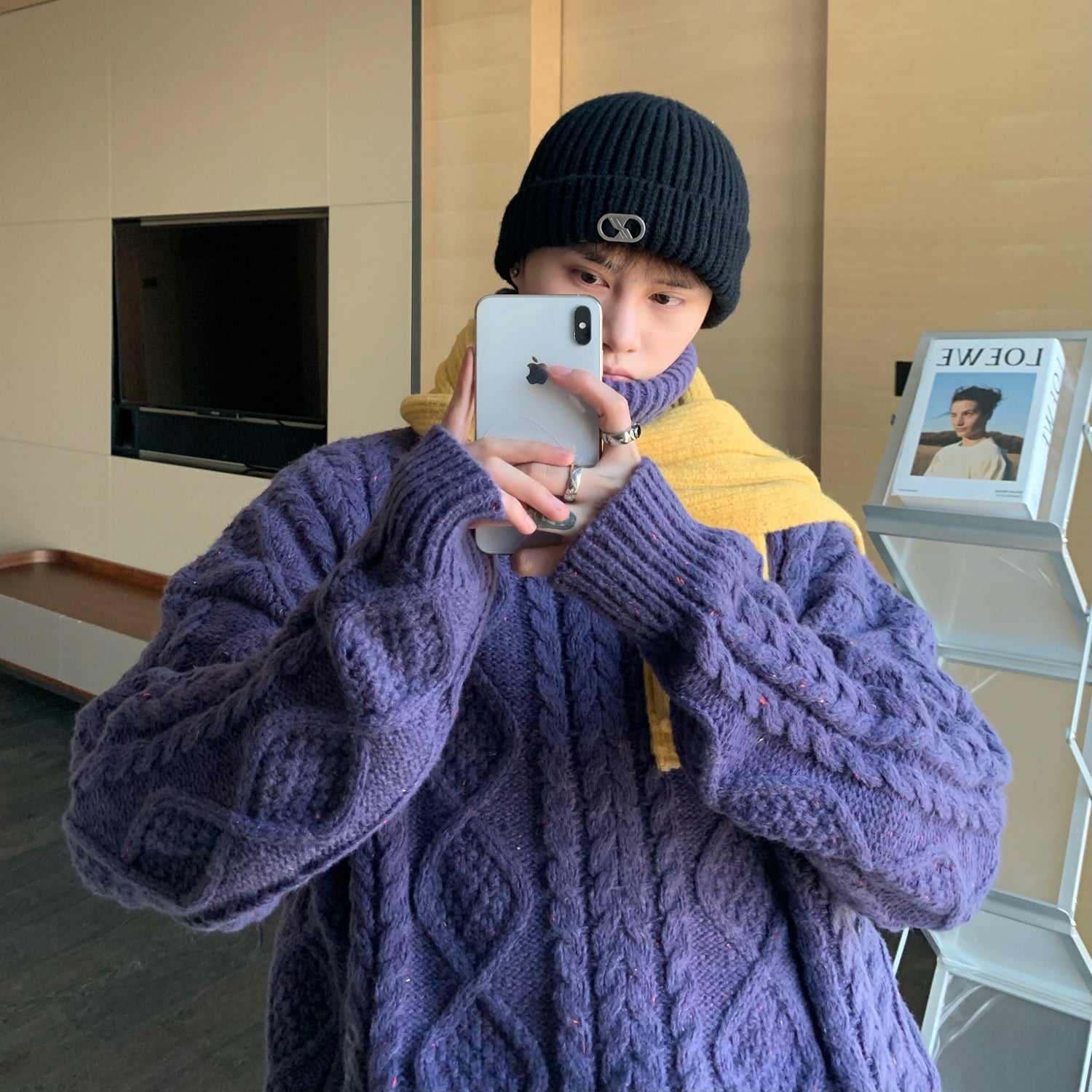Korean Version Of Multicolor Couple Knit Hat, Solid Color Dome Knit Hat, Curled Casual Knit Hat