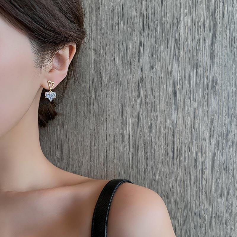 New Love Zircon Earrings Silver Needle Stud Earrings