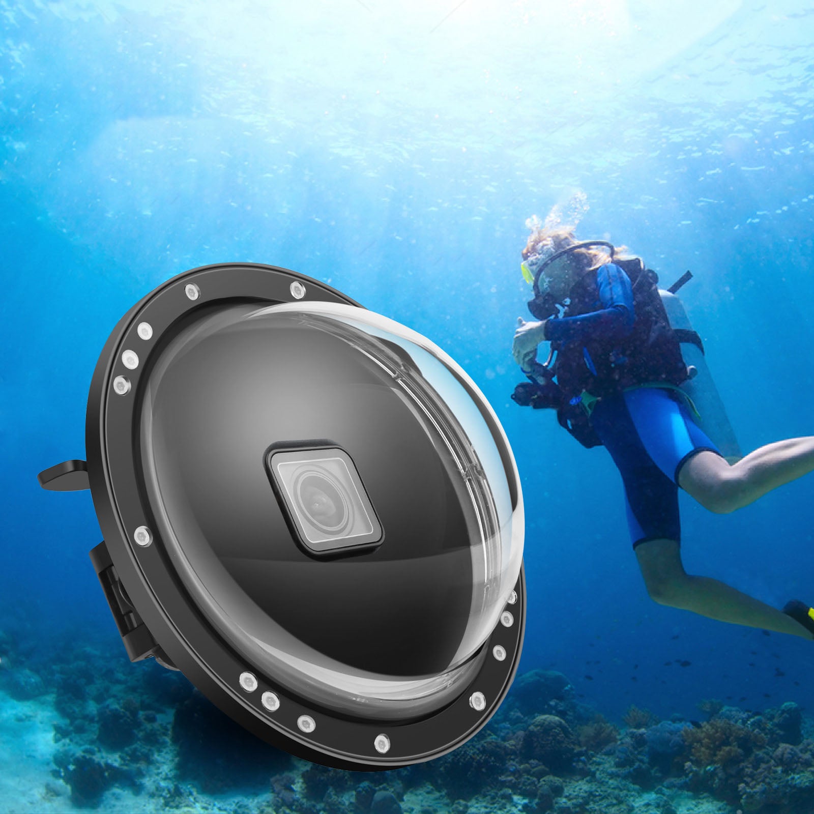 Pour masque de plongée GoPro8, couvercle de lentille de surface d'eau, protection étanche de surface en œil de poisson pour Hero8