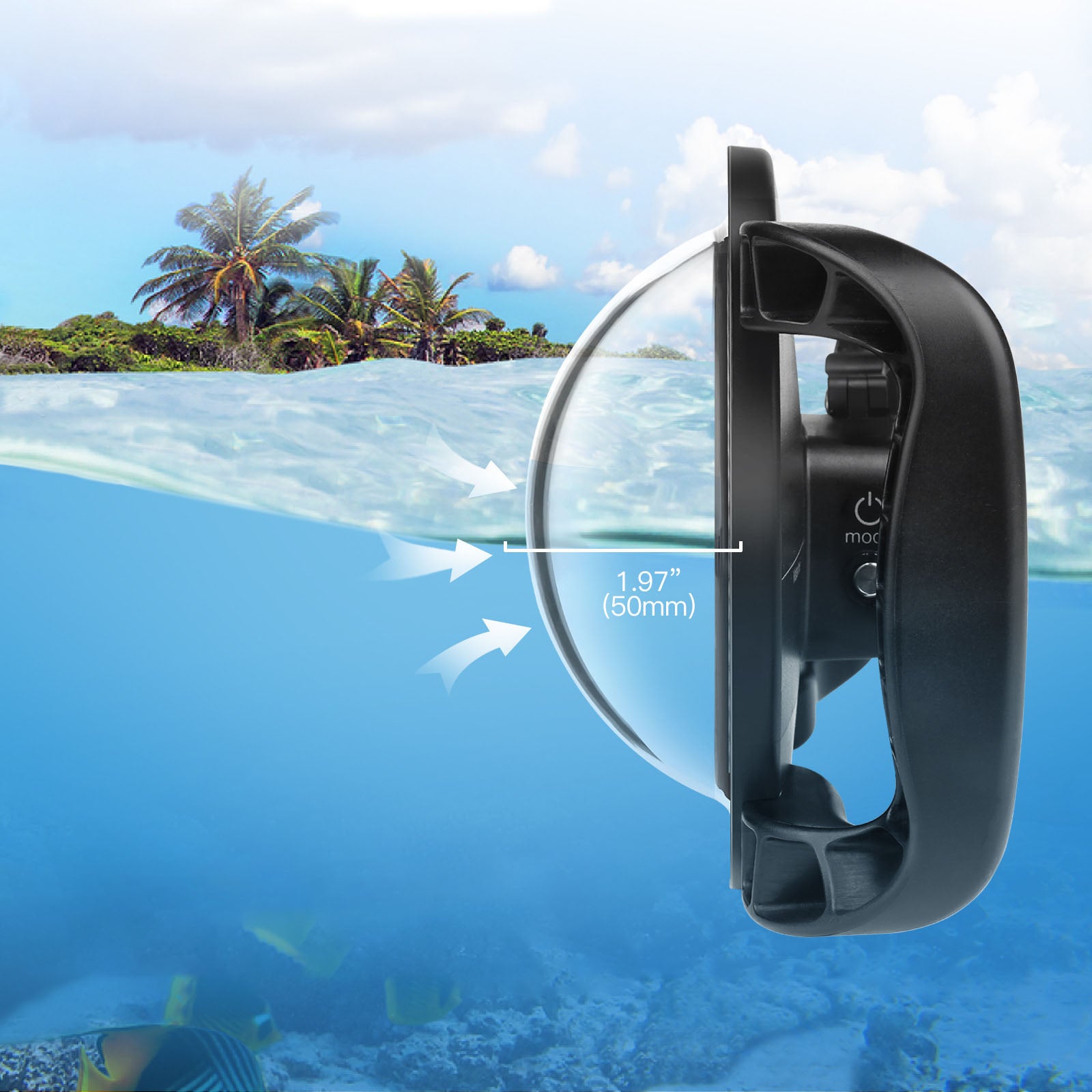 Pour masque de plongée GoPro8, couvercle de lentille de surface d'eau, protection étanche de surface en œil de poisson pour Hero8