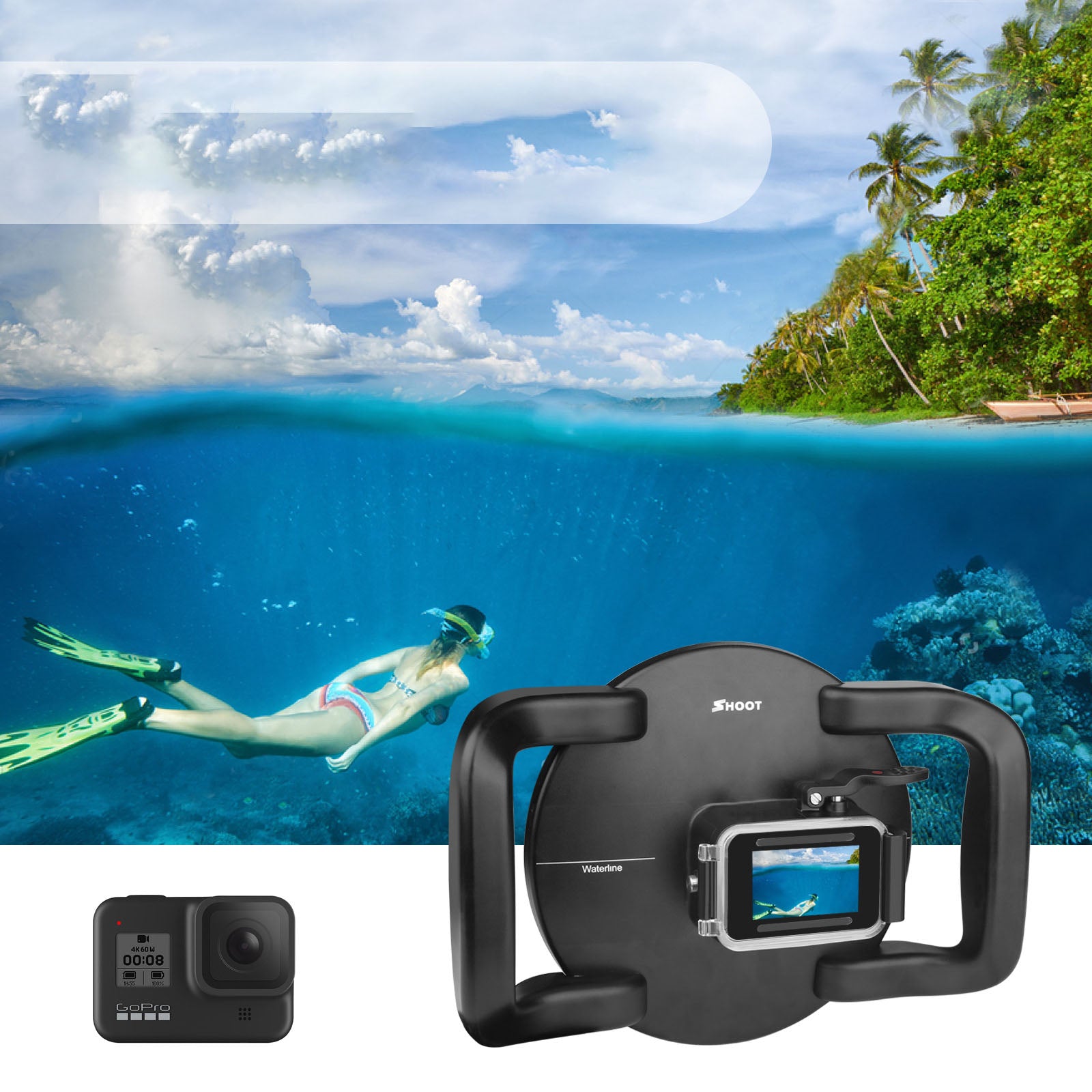 Pour masque de plongée GoPro8, couvercle de lentille de surface d'eau, protection étanche de surface en œil de poisson pour Hero8