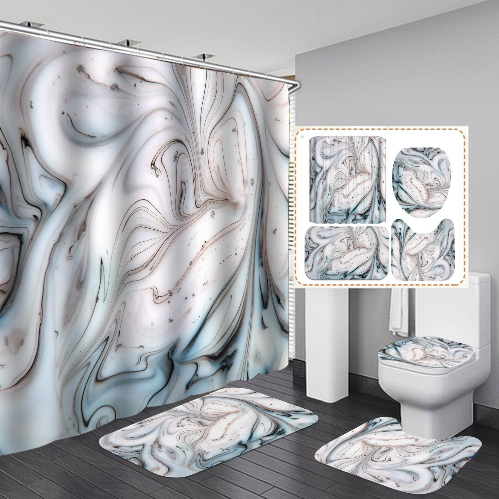 Digital Printing Waterproof Polyester Bathroom Shower Curtain
